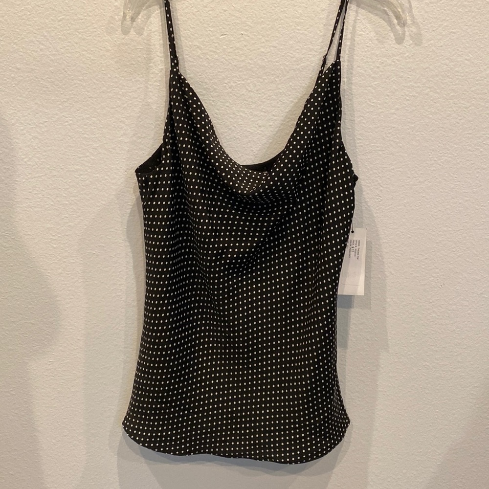Single silk cowl neck drape slip top black/white polka dot  size S nwt